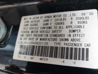 2009 Acura TSX with VIN JH4CU266X9C021120, listed as a IAAI auction lot 42397074 with 124,615 mi miles and . Bid and sale history available at DreamBid. Image 9.
