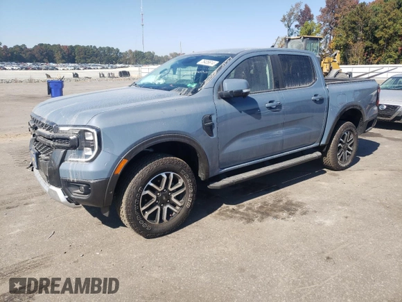 2024 Ford Ranger LARIAT with VIN 1FTER4KH6RLE12781, listed as a Copart auction lot 76406614 with 7,332 mi miles and Salvage Title. Bid and sale history available at carsss.com. Image 1.