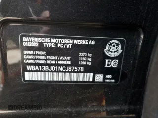 2022 BMW 5 Series 530i xDrive with VIN WBA13BJ01NCJ87578, listed as a Copart auction lot 85685994 with 33,814 mi miles and Salvage Title. Bid and sale history available at carsss.com. Image 12.