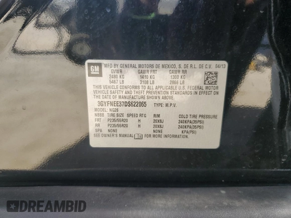 2013 Cadillac SRX Premium Collection z VIN 3GYFNEE37DS622065, wystawiony jako Copart lot #57468065 z przebiegiem 108 796 mil mil oraz Szkoda całkowita • Salvage title. Historia ofert i sprzedaży dostępna na DreamBid. Obrazek 12.
