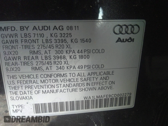 2012 Audi Q7 Premium Plus z VIN WA1LMAFE9CD002279, wystawiony jako IAAI lot #36584813 z przebiegiem 93 582 mil mil oraz . Historia ofert i sprzedaży dostępna na DreamBid. Obrazek 9.