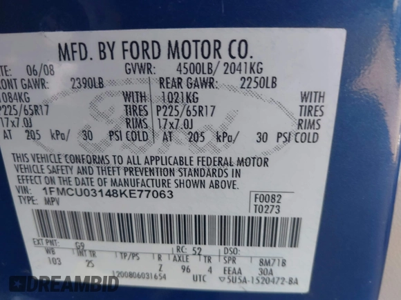 2008 Ford Escape XLT с VIN 1FMCU03148KE77063, выставлен на аукционе IAAI как лот 41815059 с пробегом 160 000 миль миль и . История ставок и продаж доступна на DreamBid. Изображение 9.