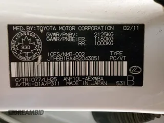 2011 Lexus HS 250h with VIN JTHBB1BA4B2043051, listed as a Copart auction lot 72034564 with 245,564 mi miles and Clean Title. Bid and sale history available at carsss.com. Image 12.