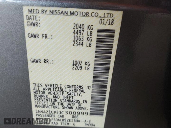 2018 Nissan LEAF SL with VIN 1N4AZ1CP3JC300999, listed as a Copart auction lot 89209415 with 47,997 mi miles and Salvage Title. Bid and sale history available at DreamBid. Image 12.