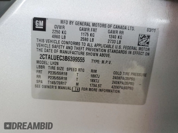2011 GMC Terrain SLT-1 with VIN 2CTALUEC3B6399555, listed as a Copart auction lot 50823375 with 162,007 mi miles and Salvage Title. Bid and sale history available at carsss.com. Image 12.