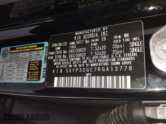 2024 Kia Telluride EX X-Line с VIN 5XYP3DGC7RG413778, выставлен на аукционе IAAI как лот 41987507 с пробегом 9 164 миль миль и . История ставок и продаж доступна на DreamBid. Изображение 9.