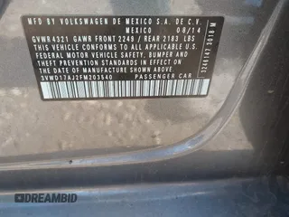 2015 Volkswagen Jetta SE z VIN 3VWD17AJ2FM203540, wystawiony jako IAAI lot #41764738 z przebiegiem Nie podano mil oraz . Historia ofert i sprzedaży dostępna na DreamBid. Obrazek 9.