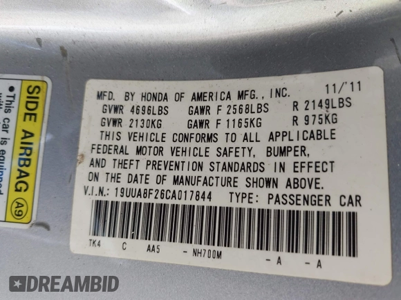 2012 Acura TL Auto z VIN 19UUA8F26CA017844, wystawiony jako IAAI lot #42253327 z przebiegiem Nie podano mil oraz . Historia ofert i sprzedaży dostępna na DreamBid. Obrazek 9.