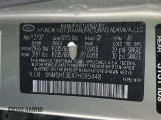 2007 Hyundai Santa Fe SE z VIN 5NMSH13EX7H095448, wystawiony jako Copart lot #58595565 z przebiegiem 96 939 mil mil oraz Szkoda całkowita • Salvage title. Historia ofert i sprzedaży dostępna na DreamBid. Obrazek 13.