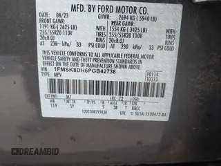 2023 Ford Explorer XLT с VIN 1FMSK8DH6PGB42738, выставлен на аукционе IAAI как лот 42099829 с пробегом 18 442 миль миль и . История ставок и продаж доступна на DreamBid. Изображение 9.