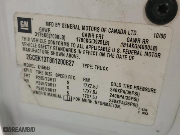 2006 Chevrolet Silverado 1500 LT1 with VIN 2GCEK13T861200827, listed as a Copart auction lot 47781385 with 164,997 mi miles and Salvage Title. Bid and sale history available at carsss.com. Image 12.