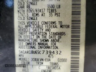 2005 Nissan Pathfinder SE with VIN 5N1AR18U65C739432, listed as a Copart auction lot 85381234 with 194,978 mi miles and Salvage Title. Bid and sale history available at carsss.com. Image 13.