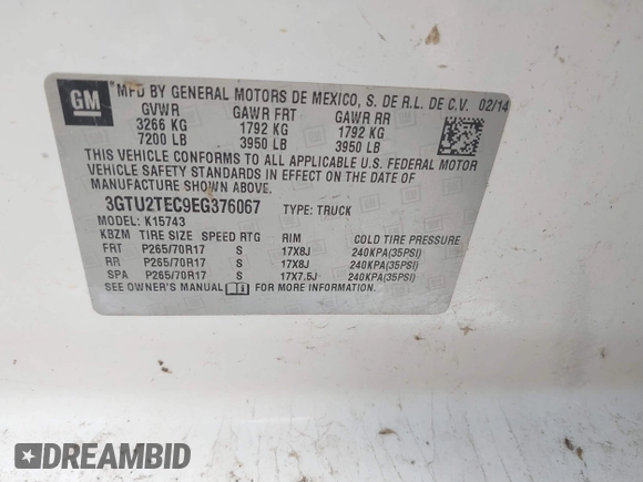 2014 GMC Sierra 1500 with VIN 3GTU2TEC9EG376067, listed as a IAAI auction lot 41795337 with 48,494 mi miles. Bid and sale history available at carsss.com. Image 9.