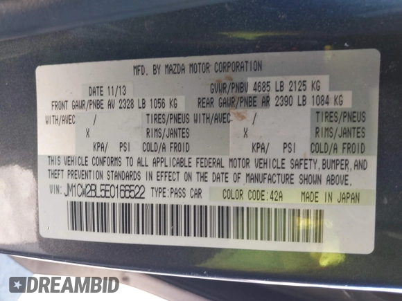 2014 Mazda 5 Sport with VIN JM1CW2BL5E0166522, listed as a IAAI auction lot 41635454 with 94,225 mi miles and . Bid and sale history available at DreamBid. Image 9.