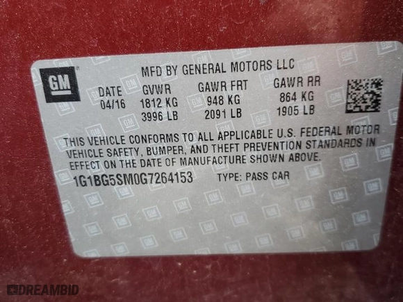 2016 Chevrolet Cruze Premier with VIN 1G1BG5SM0G7264153, listed as a Copart auction lot 51441305 with 77,251 mi miles and Salvage Title. Bid and sale history available at carsss.com. Image 12.