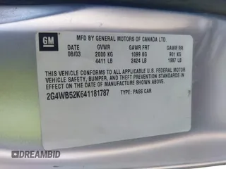 2004 Buick Regal LS with VIN 2G4WB52K641181787, listed as a IAAI auction lot 42687882 with Not provided miles and . Bid and sale history available at DreamBid. Image 9.