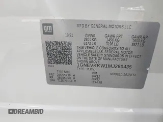 2021 Chevrolet Traverse Premier with VIN 1GNEVKKW1MJ260435, listed as a IAAI auction lot 40506016 with 35,835 mi miles. Bid and sale history available at carsss.com. Image 9.