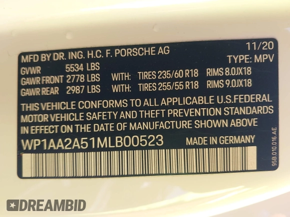 2021 Porsche Macan с VIN WP1AA2A51MLB00523, выставлен на аукционе IAAI как лот 42332562 с пробегом 61 254 миль миль и . История ставок и продаж доступна на DreamBid. Изображение 9.