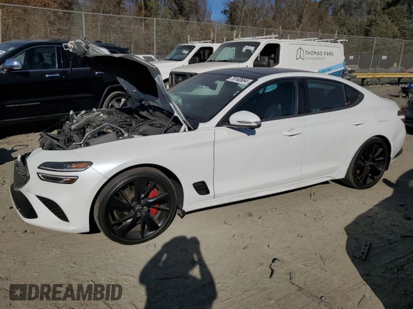 2023 Genesis G70 3.3T with VIN KMTG54TE2PU124578, listed as a Copart auction lot 79160664 with 46,500 mi miles and Salvage Title. Bid and sale history available at DreamBid. Image 1.