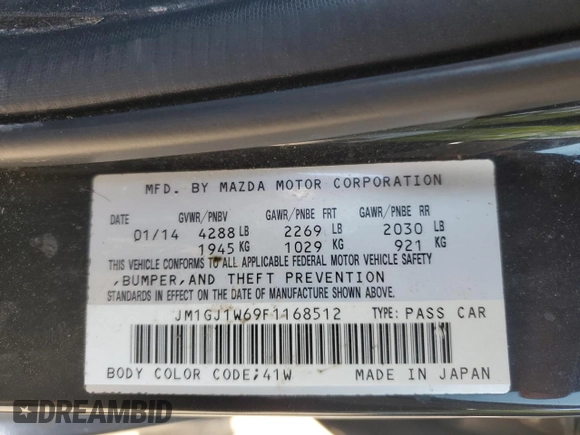 2015 Mazda 6 i Grand Touring with VIN JM1GJ1W69F1168512, listed as a Copart auction lot 53150995 with 130,205 mi miles and Salvage Title. Bid and sale history available at DreamBid. Image 15.