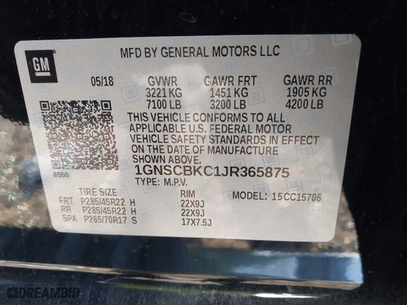 2018 Chevrolet Tahoe LT with VIN 1GNSCBKC1JR365875, listed as a IAAI auction lot 41584072 with 61,957 mi miles. Bid and sale history available at carsss.com. Image 9.