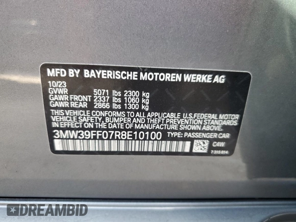 2024 BMW 3 Series 330e with VIN 3MW39FF07R8E10100, listed as a Copart auction lot 74525254 with 0 mi miles and Non Repairable. Bid and sale history available at carsss.com. Image 13.