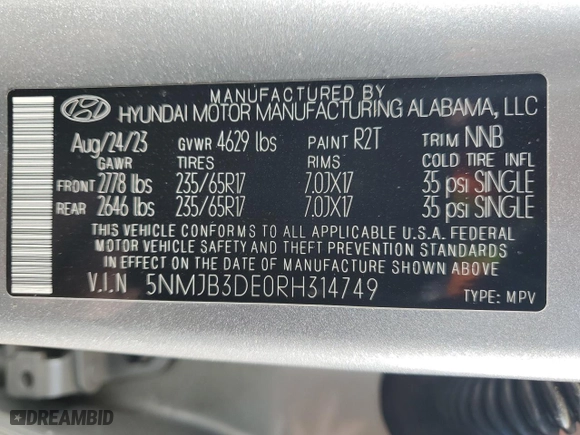 2024 Hyundai Tucson SEL with VIN 5NMJB3DE0RH314749, listed as a Copart auction lot 48815375 with 37,436 mi miles and Salvage Title. Bid and sale history available at carsss.com. Image 12.