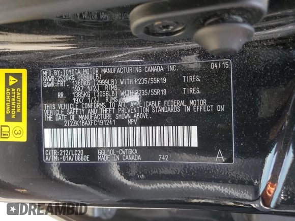 2015 Lexus RX 350 with VIN 2T2ZK1BAXFC191241, listed as a Copart auction lot 62099435 with 67,471 mi miles and Salvage title. Bid and sale history available at DreamBid. Image 13.