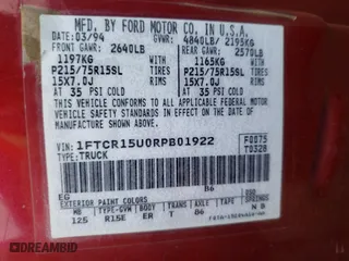 1994 Ford Ranger XL with VIN 1FTCR15U0RPB01922, listed as a Copart auction lot 63630334 with 226,066 mi miles and Salvage Title. Bid and sale history available at carsss.com. Image 12.