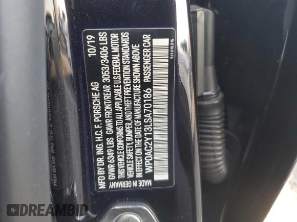 2020 Porsche Taycan Turbo with VIN WP0AC2Y13LSA70186, listed as a Copart auction lot 82883864 with 21,259 mi miles and Salvage title. Bid and sale history available at DreamBid. Image 12.