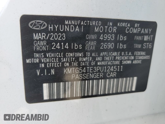 2023 Genesis G70 3.3T with VIN KMTG54TE3PU124511, listed as a Copart auction lot 74132184 with 2,534 mi miles and Salvage Title. Bid and sale history available at DreamBid. Image 14.