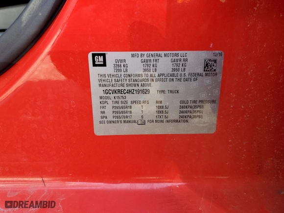 2017 Chevrolet Silverado 1500 LT with VIN 1GCVKREC4HZ191629, listed as a Copart auction lot 48592415 with 175,212 mi miles and Salvage Title. Bid and sale history available at carsss.com. Image 13.