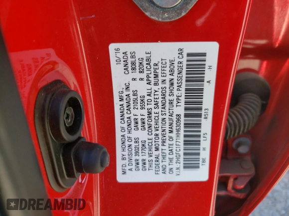 2017 Honda Civic EX-L с VIN 2HGFC1F71HH630968, выставлен на аукционе Copart как лот 56517985 с пробегом 135 872 миль миль и Списание • Salvage title. История ставок и продаж доступна на DreamBid. Изображение 13.