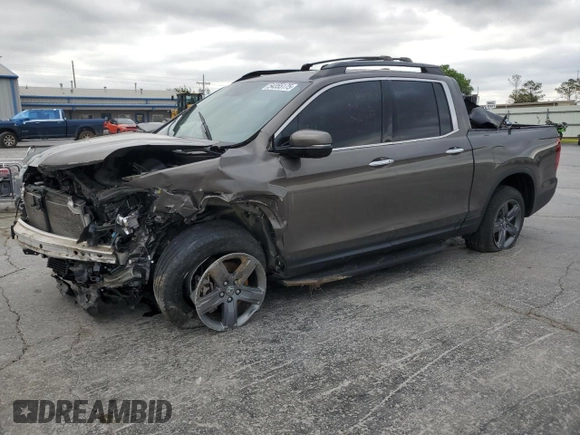 2022 Honda Ridgeline RTL-E with VIN 5FPYK3F76NB028596, listed as a Copart auction lot 54355175 with 42,020 mi miles and Salvage title. Bid and sale history available at DreamBid. Image 1.