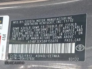 2011 Toyota Camry LE with VIN 4T4BF3EK5BR155076, listed as a IAAI auction lot 41922512 with 131,539 mi miles. Bid and sale history available at carsss.com. Image 9.