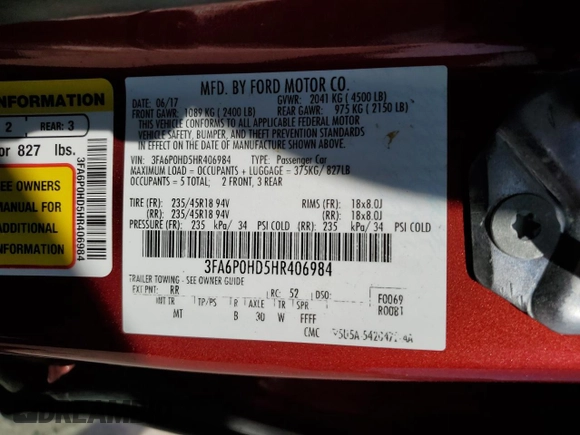 2017 Ford Fusion SE with VIN 3FA6P0HD5HR406984, listed as a Copart auction lot 50271535 with 87,480 mi miles and Clean Title. Bid and sale history available at carsss.com. Image 12.