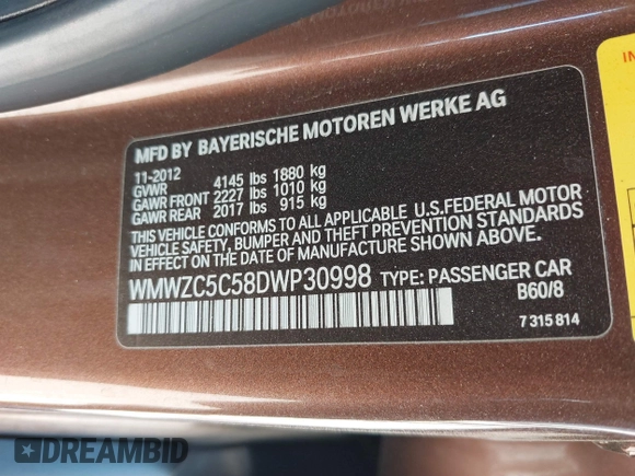 2013 MINI Countryman S ALL4 with VIN WMWZC5C58DWP30998, listed as a IAAI auction lot 42594984 with 153,792 mi miles and . Bid and sale history available at DreamBid. Image 9.