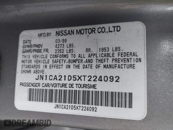 1999 Nissan Maxima GXE с VIN JN1CA21D5XT224092, выставлен на аукционе IAAI как лот 41895314 с пробегом Не указан миль и . История ставок и продаж доступна на DreamBid. Изображение 9.