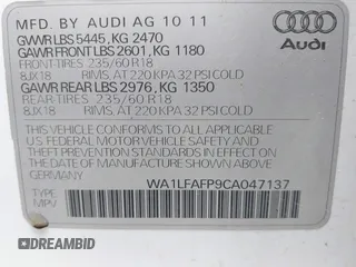 2012 Audi Q5 Premium Plus z VIN WA1LFAFP9CA047137, wystawiony jako IAAI lot #42182350 z przebiegiem 153 157 mil mil oraz . Historia ofert i sprzedaży dostępna na DreamBid. Obrazek 9.
