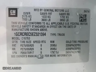 2014 Chevrolet Silverado 1500 LT with VIN 1GCRCREC5EZ321394, listed as a Copart auction lot 82635794 with 0 mi miles and Salvage Title. Bid and sale history available at carsss.com. Image 12.