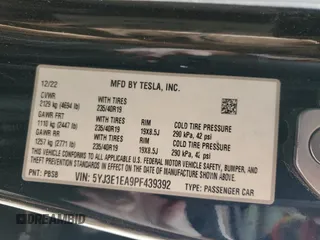 2023 Tesla Model 3 with VIN 5YJ3E1EA9PF439392, listed as a Copart auction lot 55432915 with 73,151 mi miles and Clean Title. Bid and sale history available at DreamBid. Image 12.