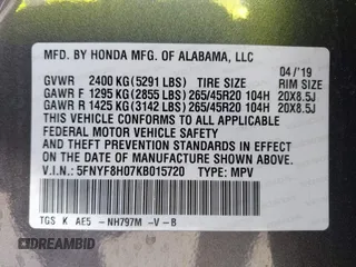 2019 Honda Passport Elite z VIN 5FNYF8H07KB015720, wystawiony jako IAAI lot #41221298 z przebiegiem 65 747 mil mil oraz . Historia ofert i sprzedaży dostępna na DreamBid. Obrazek 9.