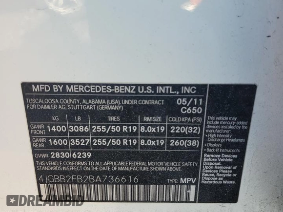 2011 Mercedes-Benz M 350 z VIN 4JGBB2FB2BA736616, wystawiony jako Copart lot #42806095 z przebiegiem 116 954 mil mil oraz Szkoda całkowita • Salvage title. Historia ofert i sprzedaży dostępna na DreamBid. Obrazek 12.