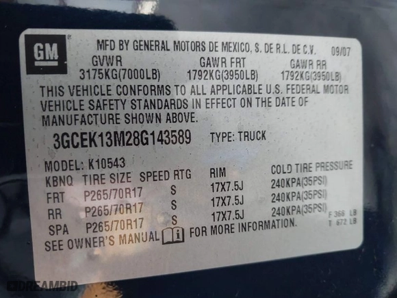 2008 Chevrolet Silverado 1500 LT w/1LT with VIN 3GCEK13M28G143589, listed as a IAAI auction lot 42040084 with 96,452 mi miles. Bid and sale history available at carsss.com. Image 9.