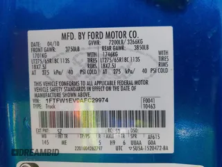 2010 Ford F-150 XL with VIN 1FTFW1EV0AFC29974, listed as a IAAI auction lot 41846975 with 289,144 mi miles and . Bid and sale history available at carsss.com. Image 9.
