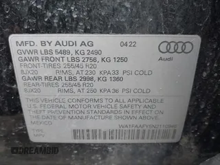 2022 Audi Q5 S line Prestige with VIN WA1FAAFY5N2110946, listed as a IAAI auction lot 41887991 with 39,170 mi miles. Bid and sale history available at carsss.com. Image 9.