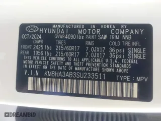 2025 Hyundai Kona SE with VIN KM8HA3AB3SU233511, listed as a IAAI auction lot 41592301 with 1,394 mi miles. Bid and sale history available at carsss.com. Image 9.