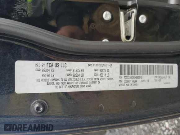 2019 Chrysler 300 S with VIN 2C3CCABG0KH562942, listed as a Copart auction lot 45542294 with 52,512 mi miles and Non Repairable. Bid and sale history available at DreamBid. Image 12.