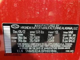 2023 Hyundai Santa Fe Hybrid SEL Premium with VIN 5NMS3DA13PH001846, listed as a Copart auction lot 67312624 with 21,196 mi miles and Salvage Title. Bid and sale history available at carsss.com. Image 14.
