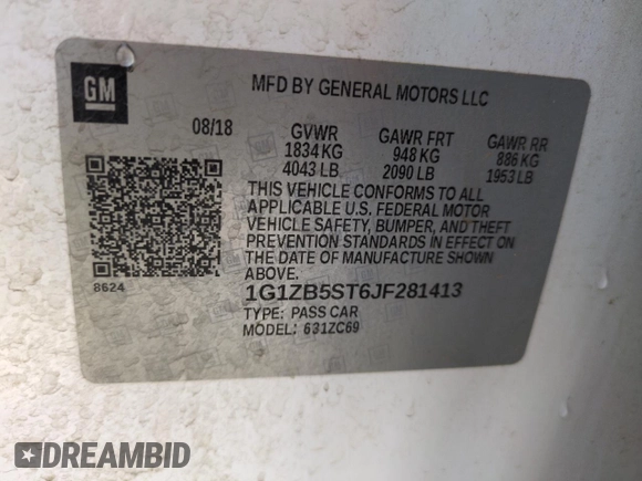 2018 Chevrolet Malibu LS with VIN 1G1ZB5ST6JF281413, listed as a Copart auction lot 51092285 with 113,607 mi miles and Salvage Title. Bid and sale history available at DreamBid. Image 12.